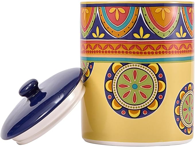 Bico Tunisian Ceramic Air Tight 9 inch Cookie jar, for holding coffee, powder, tea, spices, Microwave and Dishwasher Safe