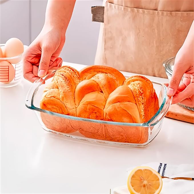 4 Piece Glass Loaf Pan Set with Lids - Stackable 1.9 QT/62oz/1800ML Glass Bread Baking Dish Microwave and Oven Safe - Loaf Pans For Baking Bread, Cakes