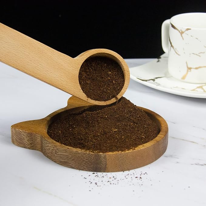 Wooden Coffee Scoop and Bag Clip, Tablespoon Wood Measuring Scoop with Bags Sealer, 2-In-1 Bags Sealer Measuring Spoon for Beans, Espresso Coffee, Tea (6)