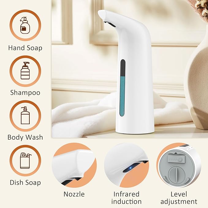 Automatic Soap Dispenser Touchless,400ML Hand & Dish Countertop Electric Liquid Dispenser with Sensor,Modern 4 Gear Adjustable Waterproof Battery Operated Kitchen Auto Soap Pump