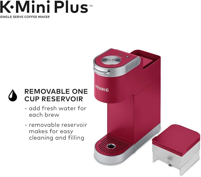 Keurig K-Mini Plus Maker Single Serve K-Cup Pod Coffee Brewer, Comes with 6 to 12 Oz. Brew Size, Storage, and Travel Mug Friendly, Cardinal Red (Renewed)