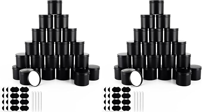 OBKJJ Black Candle Jars 10 oz Matte Tins 24 PCS Metal Candle Containers with Lids Bulk Candle Containers for Balms, Salve, Spices, Beard Balm, Crafts with 4 Markers 6 Sheets Label Stickers (Pack of 2)