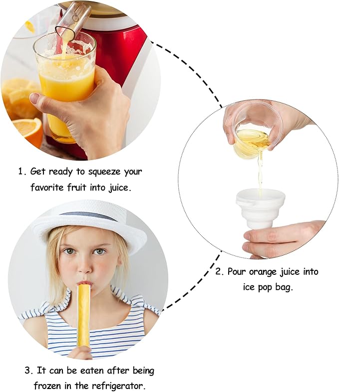 Shappy 450 Pcs Disposable Ice Pop Mold Bags with 3 Silicone Funnels Freezer Tubes with Zipper Seals DIY Ice Pop Bags Bulk for Yogurt Healthy Snacks Juice Fruit Smoothies(8.7 x 2.4 Inch)