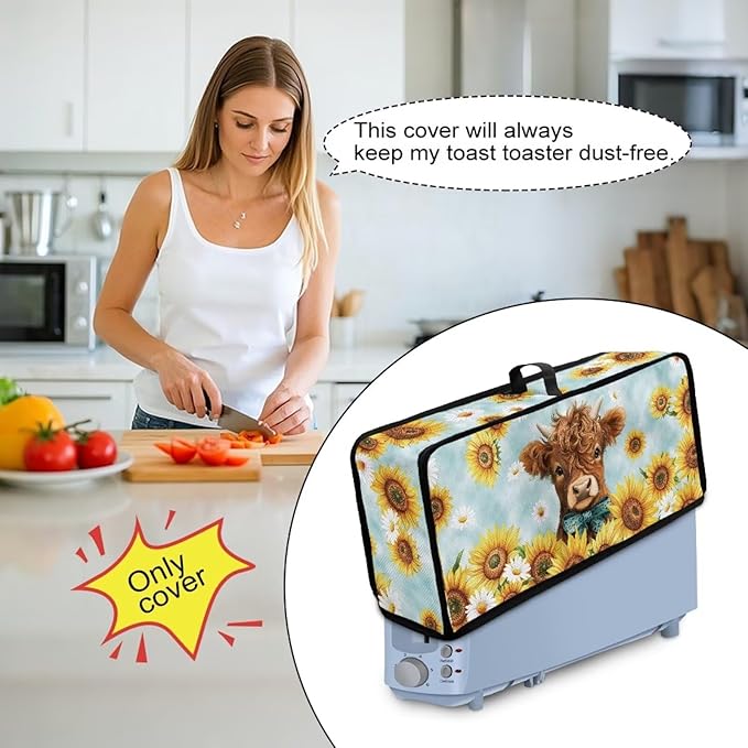 Sunflower Highland Cow Toaster Cover Purple Dust-proof Cover for 2 Slice Slim Toaster Fingerprint Bakeware Protection Fingerprint Bakeware Protection, Wear Resistant