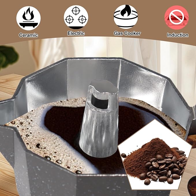 Aluminum 3 Cup 150ml Moka Pot Express Coffee Maker Stovetop Espresso Colorful Coffeemaker Italian Classic Style Brewing Greca Cafe Mocha Machine for Cafeteras Lover Camping Travel and Home Use 5oz