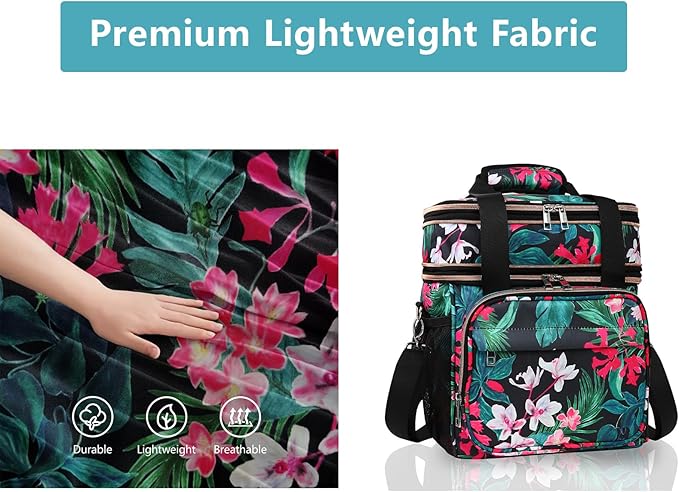 GLENKEY Versatile Lunch Box Cooler Bag - Expandable Insulated Lunch Bag Tote for Women - Large Lunchbox for Adults Work Office Outside Trips Floral 16L