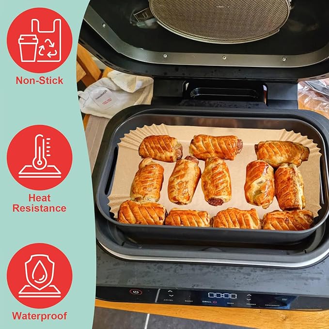 Foodi XL Grill Combo Crisper Basket for Ninja FG551 Foodi Indoor Grill, Non-Stick Air Fryer Basket for Ninja Air Fryer Grills DG551/DG651 Accessories, with 100 Packs Disposable Parchment Paper Liners