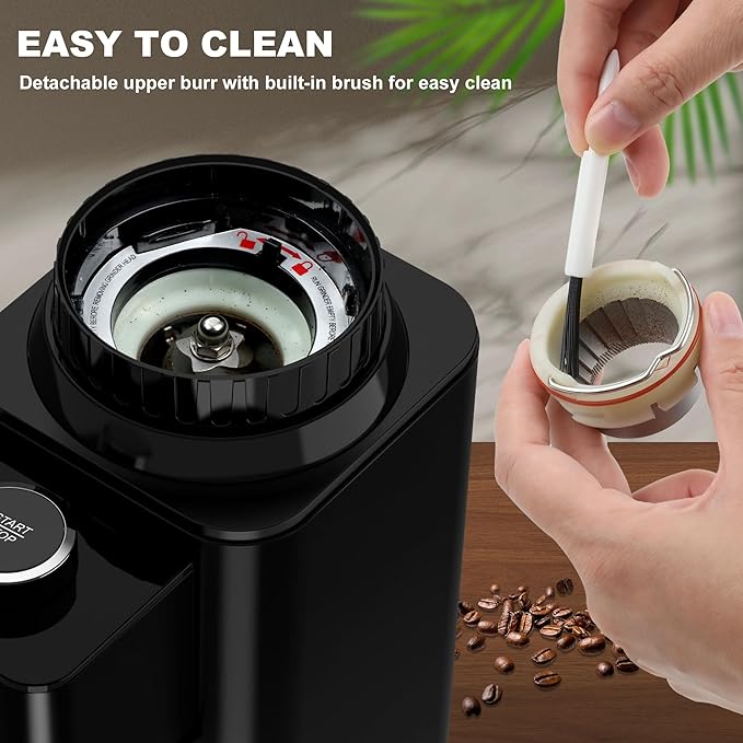 Electric Conical Burr Coffee Grinder with 48 Grind Settings, 35s Timer, Detachable 48-51mm Portafilter Holder, Anti-Static, Low Noise for Home Espresso, Drip, French Press (Black)
