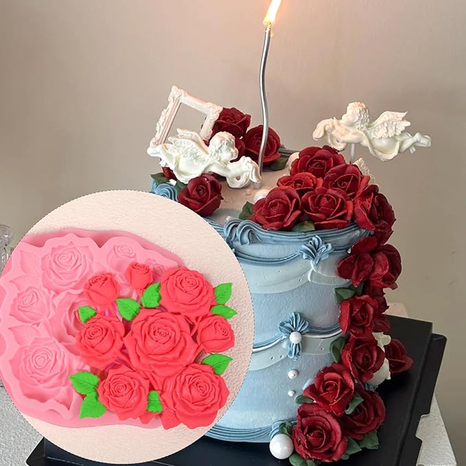 1 Pcs Rose Fondant Mold, Exquisite Flower Candy Silicone Mold, for Home Kitchen Baking Cookies Chocolate Salted Dough Almond Candy Flower Paste Chewing Gum DIY Resin Crafts Clay Shapes Soap