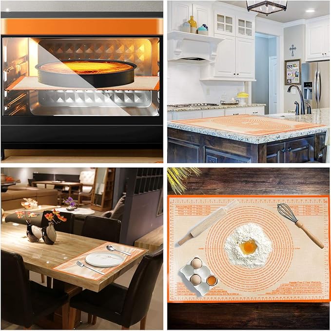 Silicone Pastry Mat 34''By 26'' Nonstick Baking Mats Extra Large Counter Mat for Dough Rolling, Pastry, Pie Crust, Fondant, Cookies, Bread, Pasta, Pizza Mat