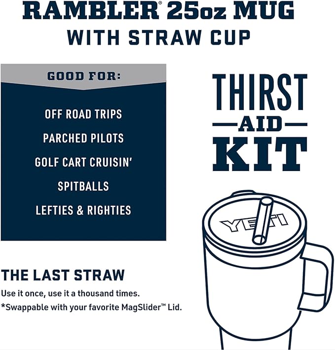 YETI Rambler 25 oz Tumbler with Handle and Straw Lid, Travel Mug Water Tumbler, Vacuum Insulated Cup with Handle, Stainless Steel, Charcoal