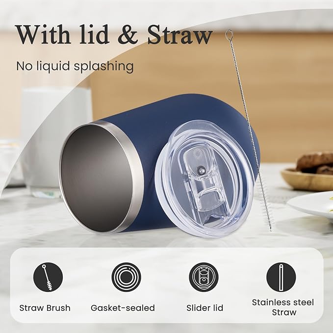 MEWAY 12oz Stainless Steel Wine Tumbler with Lid - Double Wall Vacuum Insulated Swig cups for Hot and Cold Drinks, Ideal for Coffee, Wine, Beer, gifts for Women under 10 dollars(Navy,Set of 4)