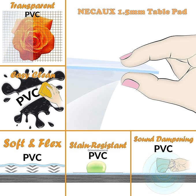 NECAUX Custom 23.6 x 78.8 Inch Clear Table Cover Protector, 1.5mm Thick Water Resistant Plastic Non-Slip Protective Table Pad Decorative Tablecloth for Meeting Table, Trainning Table, Conference Table