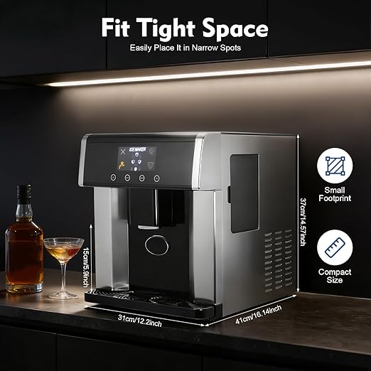 Ice Maker Dispenser, 2-in-1 Ice Maker Machine Countertop with Self-Cleaning Self-Dispensing Touch Control Status Warning Light & Translucent Visual Window Nugget Ice Maker for Homes Cafes Offices Etc
