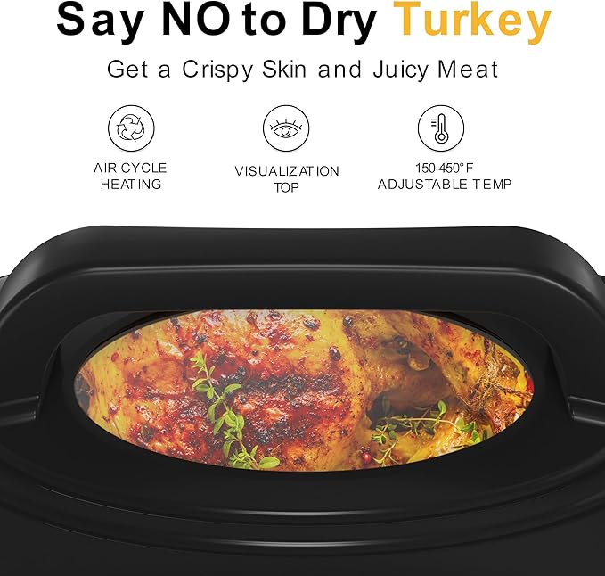 Sunvivi Roaster Oven, Electric Roaster Oven with Viewing Lid, 30lb 26-Quart Turkey Roaster with Unique Defrost/Warm Function, Large Roaster with Removable Pan & Rack, Stainless Steel, Silver