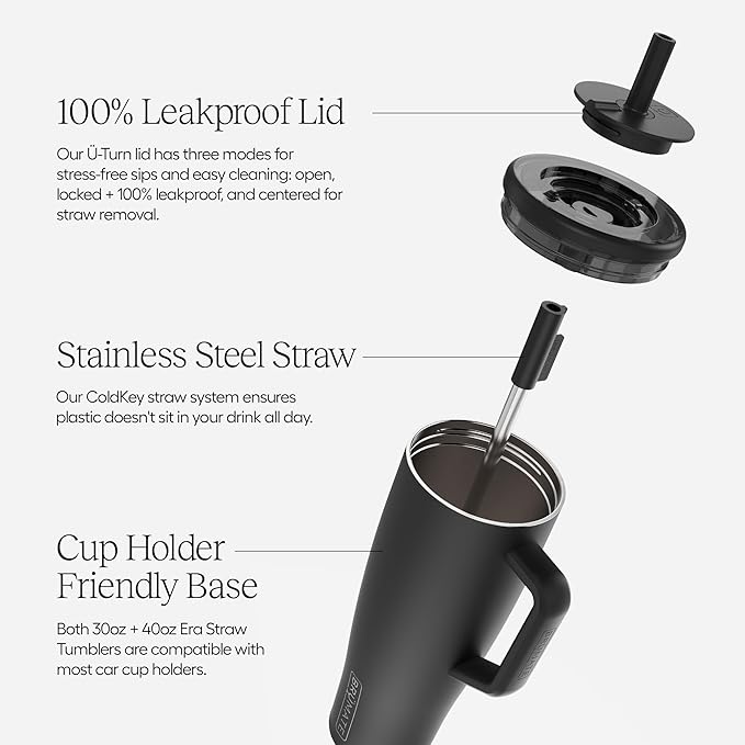 BrüMate Era 30 oz Tumbler with Handle and Straw | 100% Leakproof Insulated Water Bottle Tumbler with Lid and Flexible SoftSip Straw | Made of Stainless Steel | Cup Holder Friendly | 30oz (Dune)