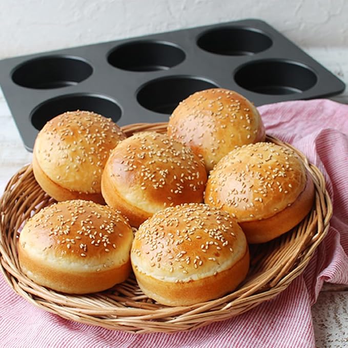 2 Pcs English Muffin Pans, 3.6 Inch Non-Stick 6 Cup Straight Side Cupcake Pan, Hamburger Bun Pan for Baking Muffin Egg Sandwich Frittata Cinnamon Roll (Lid NOT Included)