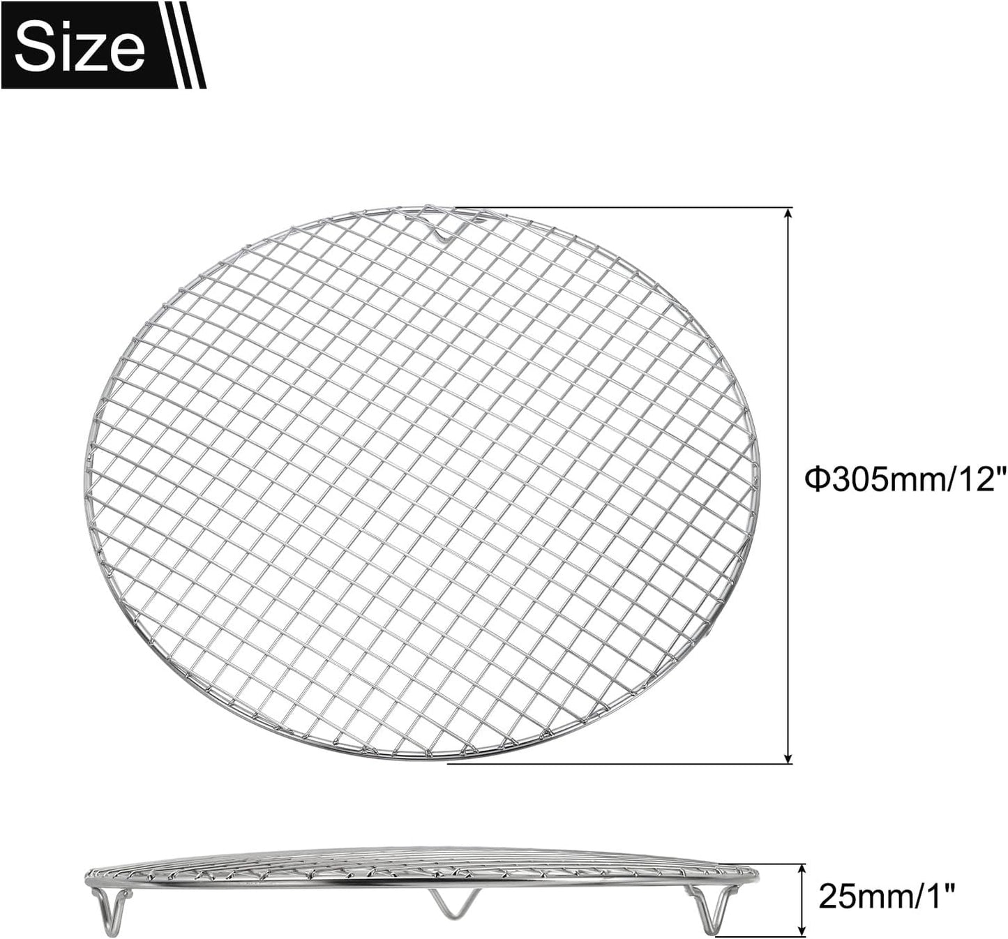 uxcell Round Cooking Rack with Legs, Dia 12 Inch 304 Stainless Steel Barbecue Grill for Cooking Baking Barbecue Air Fryer Racks, Silver