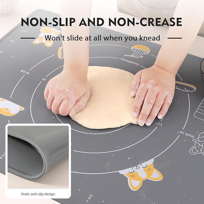 Silicone Baking Mat and Pastry Scraper, Ourokhome Dough Kneading Mat with Measurement and Conversion Chart, Ourokhome Stainless Steel Pizza Cutter for Kitchen Baking