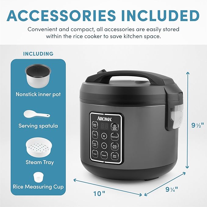AROMA® Digital Rice Cooker, Multicooker, 6-Cup (Uncooked) / 12-Cup (Cooked), Steamer, Slow Cooker, Oatmeal Cooker, Grain Cooker, Auto Keep Warm, 3 Qt, Black, ARC-966BD