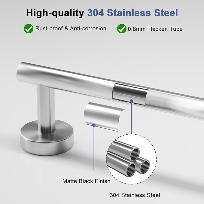 Brushed Nickel Towel Bar, 14 Inch Towel Racks for Bathroom Wall Mounted, SUS304 Stainless Steel Bathroom Towel Holder, Total Length 16.4 Inch Towel Bars