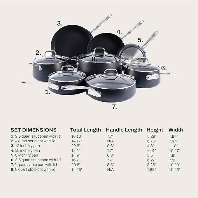 All-Clad HA1 Expert Hard Anodized Nonstick Cookware Set (13 Piece) Pots, Frying Pans, Dishwasher-Safe, Oven-Safe Up to 500°F Compatible with All Stovetops (Gas, Electric & Induction) - Black