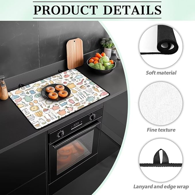 Kitchen Print Stove Top Covers Induction Cooktop Mat Countertop Mats Dish Drying Mats Heat Resistant Prevents Scratching Expands Usable Space 29'' x 20.9''