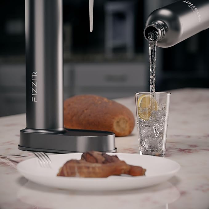 Stainless Steel Black Sparkling Water and Soda Maker Machine with 3 Black Stainless Steel 1L Re-Usable Bottle
