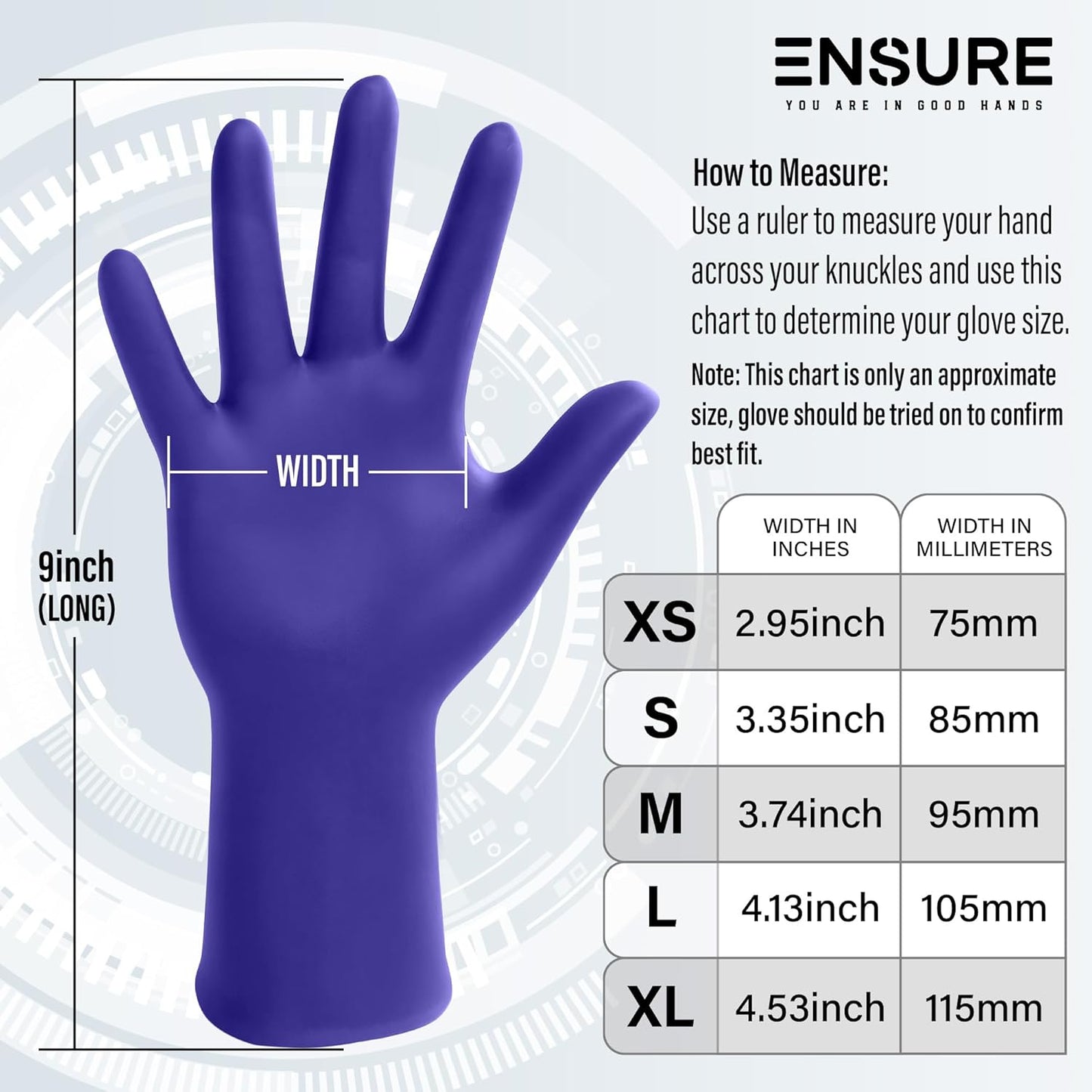 EnSure Nitrile Exam Gloves, Powder-Free, Latex-Free, Chemo Rated, Non-Sterile, Light Duty, Textured Tips, Medical, Surgical, Food Safe, Cleaning, Dental, Lab Use - 3 Mil (Small, 2000 Count)