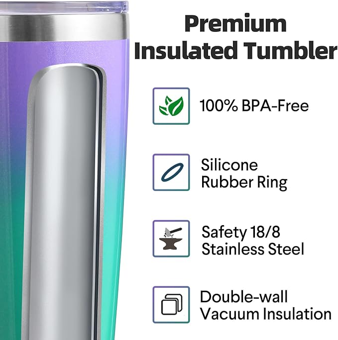 Volhoply 20oz Stainless Steel Tumbler with Lid and Straw Bulk 4 Pack,Double Wall Insulated Travel Iced Coffee Mug Fits Cup Holder,Powder Coated Cups for Cold Drinks,Gifts for Women（Purple Green,4 Set）