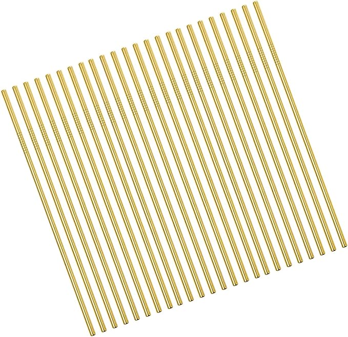 Reusable Gold Metal Straws 100Pack in Bulk Order. 8.5inch Long Stainless Steel Straight Straws.NiceCaTeLe 215mm Drinking Straws for Yeti Trail Tumblers (8.5" Long, Gold-100pcs Straight)