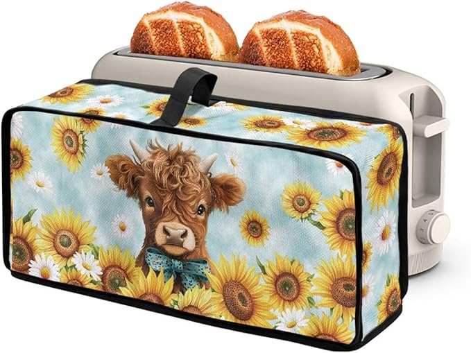Sunflower Highland Cow Toaster Cover Purple Dust-proof Cover for 2 Slice Slim Toaster Fingerprint Bakeware Protection Fingerprint Bakeware Protection, Wear Resistant
