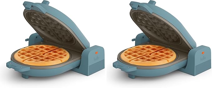 bella Flip-n-Store Waffle Maker,EverGood™ Ceramic Nonstick Coating,Fits-anywhere™ Kitchenware,Power Indicator Light & Touch Handle,7” Wide & 1" Deep Plates,1000 Watt,Surf,(Pack of 2)