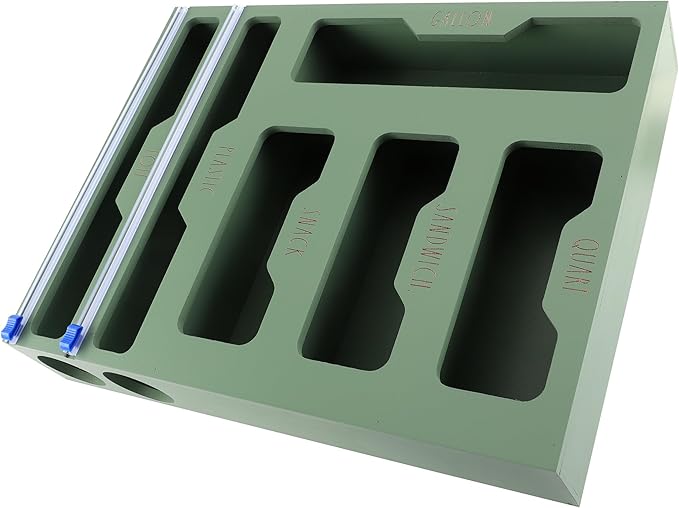 Rae Dunn Bamboo Bag Organizer for Kitchen Drawer - Durable Wood Organizer for Kitchen Storage - Holds Gallon, Quart, Snack, Sandwich Size Baggies, Plastic Wrap and Foil