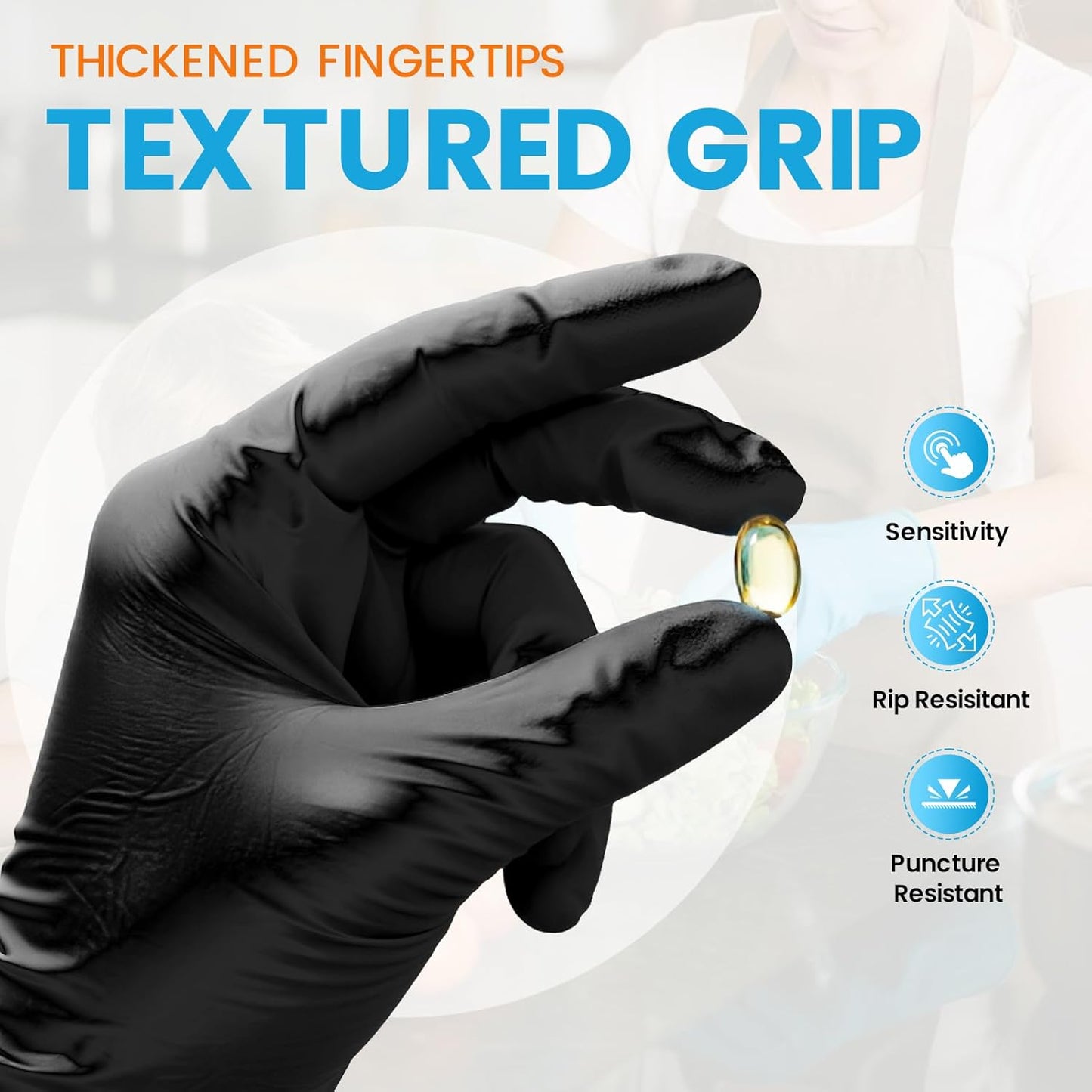 6 mil Disposable Nitrile Gloves, Heavy Duty Disposable Glove, Cooking Gloves, Latex Free, Powder Free (Black of 100, Large)