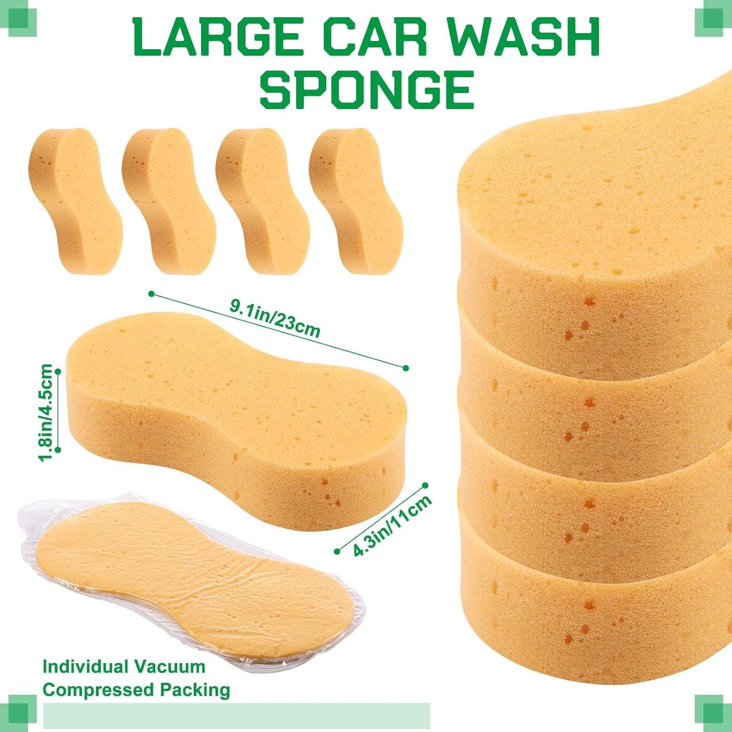 Vesici 60 Pack Car Wash Sponges Large Sponges Bulk Big All-Purpose Scrubber Thick Foam Car Cleaning Supplies for Washing Boat Kitchen Household with Single Vacuum Compressed Packing (Earthy Yellow)