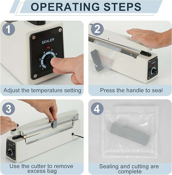 Impulse Heat Sealer with 20-Inch Sealing Bar: Heavy-Duty Bag Sealer with Extra Cutting Blade (White)