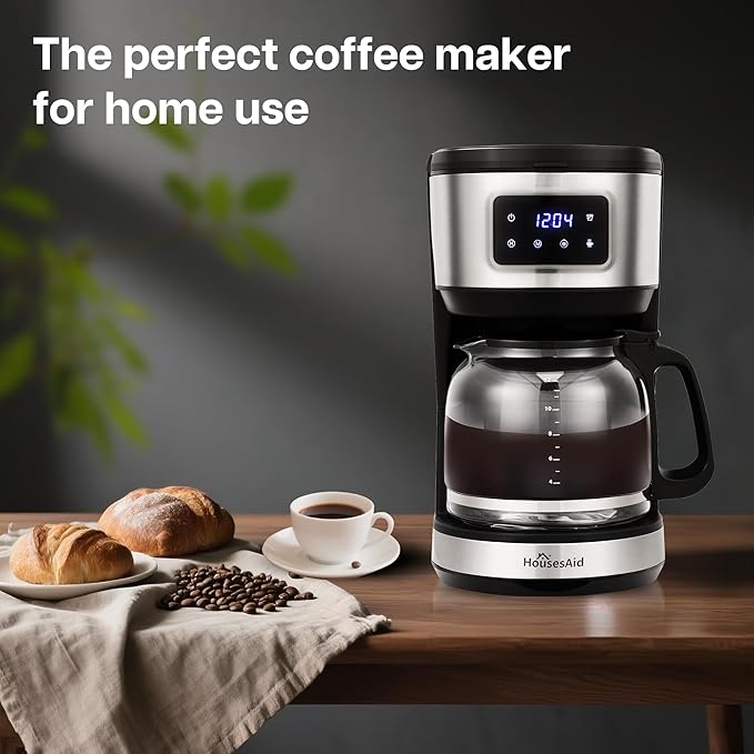 12 Cup Programmable Coffee Maker,Touchscreen Drip Coffee Maker-12 Cup Keep-Warm Function, Auto Shut-Off,Stainless Steel Construction,Permanent Filter,Ideal for Home and Office Use