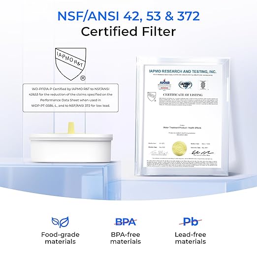 Waterdrop PT-09W 10-Cup Large Glass Water Filter Pitcher, Eco-Friendly, NSF/ANSI 53, 42 & 372 Certified Filter, Reduces PFOA/PFOS, Chlorine, Cadmium, Copper & Mercury, BPA-Free, Easy to Clean, White
