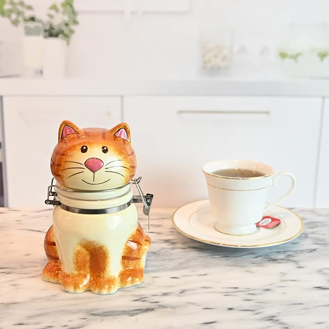 Hand-Painted Earthenware Pretty Kitty Hinged Jar by Boston Warehouse