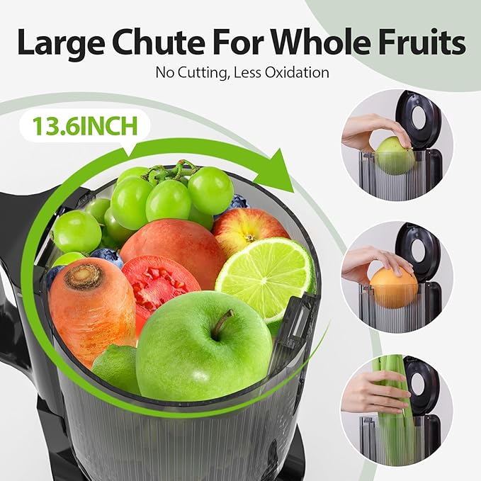 Aeitto Juicer Machines Fits Whole Fruits, Cold Press Juicer with Wide Feed Chute, Masticating Juice Extractor Machine Easy to Clean, High Juice Yield, Easy to Assemble, Self Feeding