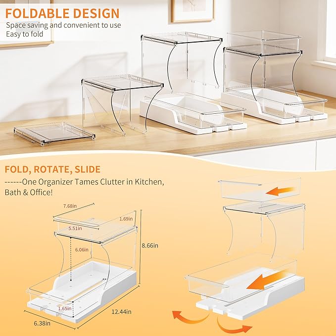 Attelite Makeup Organizer 2-Tier Makeup Storage Cosmetics Organizer with 180° Rotating Design Sturdy durable Versatile Perfume Vanity Organizer for Countertops, Bathrooms, Office Supplies 4PACK