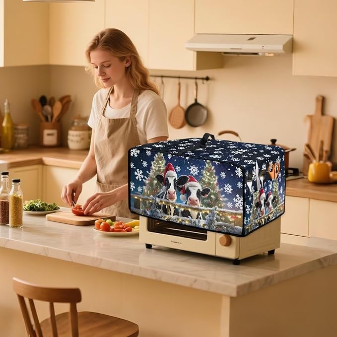 Air Fryer Toaster Oven Dust Cover Protective Microwave Oven Cover Small Electric Appliance Protector Decorations Kitchen Accessories, L, Christmas Hat Cow Snowflake
