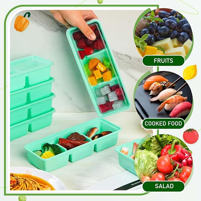 Hushee 25 Pack 17 oz Small Meal Prep Containers with 3 Compartments Snack Containers with Lid Disposable Plastic Bento Box Travel Lunch Food Boxes Stackable for Office Picnic (Green)