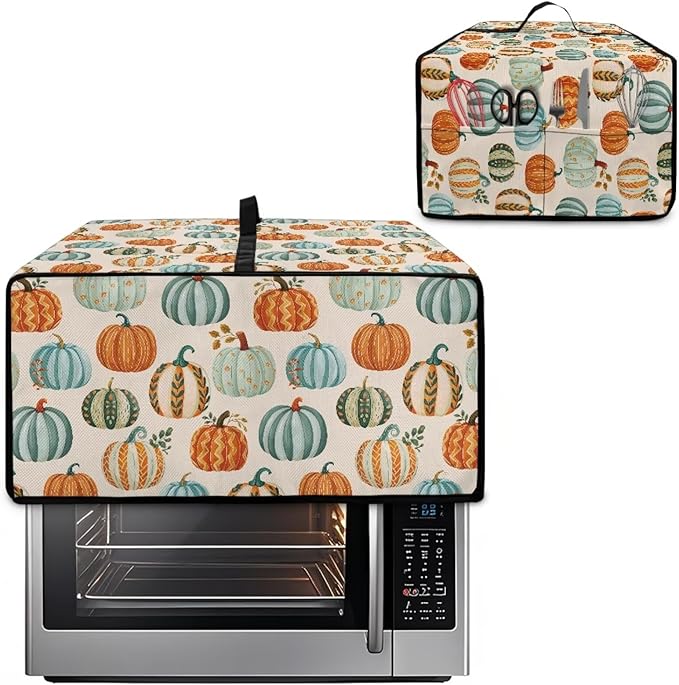 Toaster Oven Dust Cover Dustproof Smart Oven Air Fryer Microwave Cover with Side Pockets, Electric Appliance Protector for Kitchen, M, Pumpkin Pattern