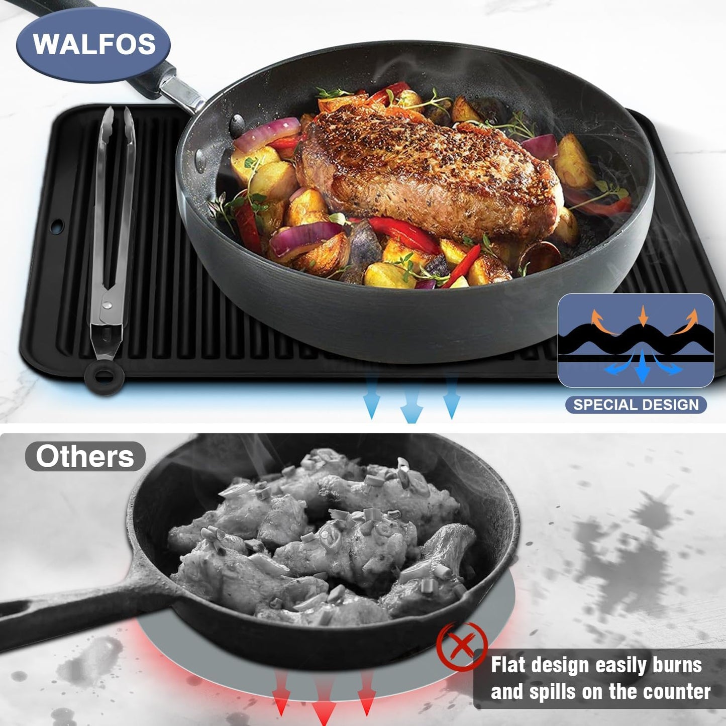 Walfos Large Silicone Trivet 16x12 Inch, Trivets for Hot Pots and Pans, Heat Resistant Pot Holders Hot Pads for Kitchen Quartz Countertops, Hot Dishes