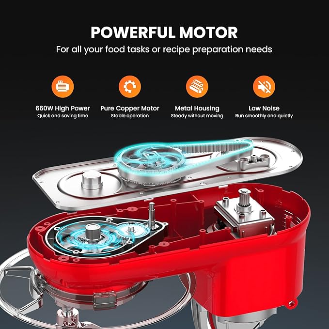 VIVOHOME Stand Mixer with Fermentation, One-Touch Presets, and 6 Qt Bowl, Red, and VIVOHOME 660W 10 Speed 6 Quart Stand Mixer with Beater, Dough Hook, Wire Whip and Egg Separator, Red