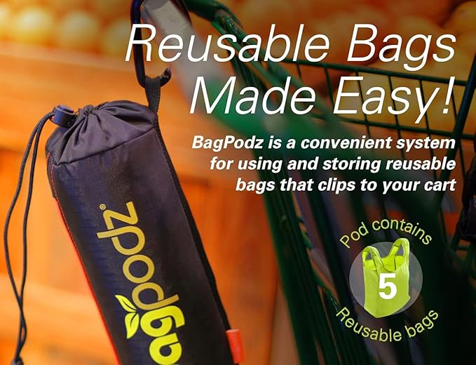 Sturdy Reusable Grocery Bags Foldable and Washable - Made From RipStop Nylon Hold 50lbs - Designed in USA Reusable Shopping Bags Inside a Compact Pod with Carry Clip - 5 Pack in Green