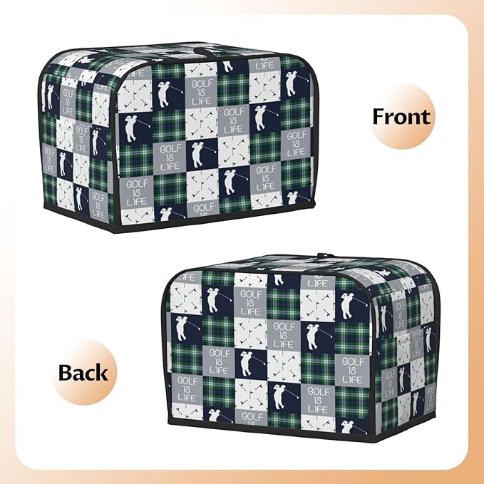 Golf Navy Patchwork Toaster Cover 2 Slice, Cute Country Bread Machine Cover, Washable Toaster Kitchen Small Appliance Cover Stain Resistant,with Top Handle