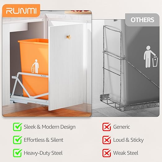 Pull Out Trash Can Under Cabinet Kit with Soft-Close Slides,Under Sink Trash Can Pull Out,for Kitchen,Sink, Drawer,Requires Minimum Cabinets Opening 12" W X 18" D(Garbage Can Not Included)